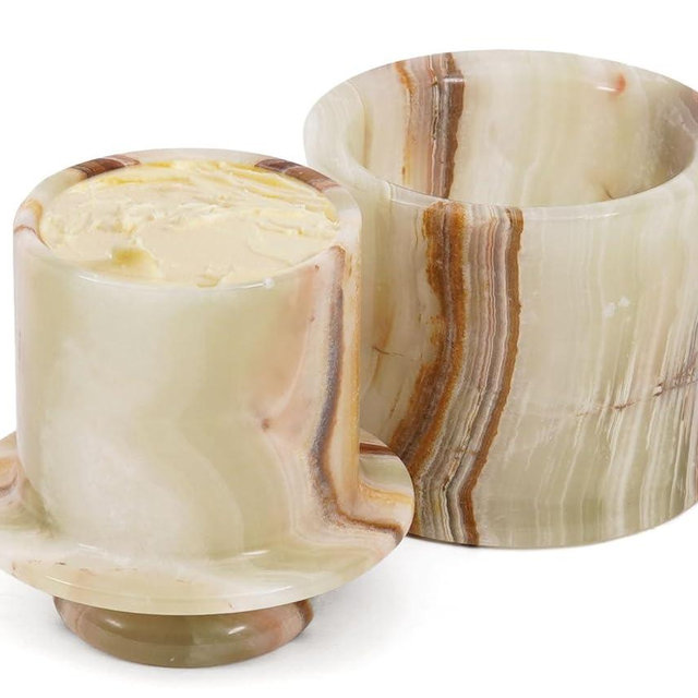 SPESHSTONES Marble Butter Keeper With Lid 4 Inch Green Handmade Stone Butter Dish for Gifts & Kitchen Counter Decor, French Butter Crock With Water and Butter Container, Spreadable Butter Holder