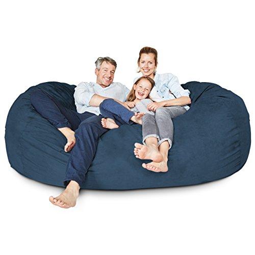 Lumaland Luxury 7-Foot Bean Bag Chair with Microsuede Cover Navy Blue, Machine Washable Big Size Sofa and Giant Lounger Furniture for Kids, Teens and Adults