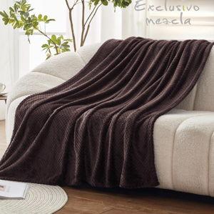 Exclusivo Mezcla Fleece Throw Blanket Waffle Textured Coffee 50x70 Inches