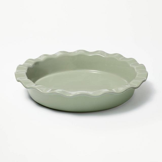 9" Round Stoneware Ruffle Pie Dish Sage Green - Figmint™