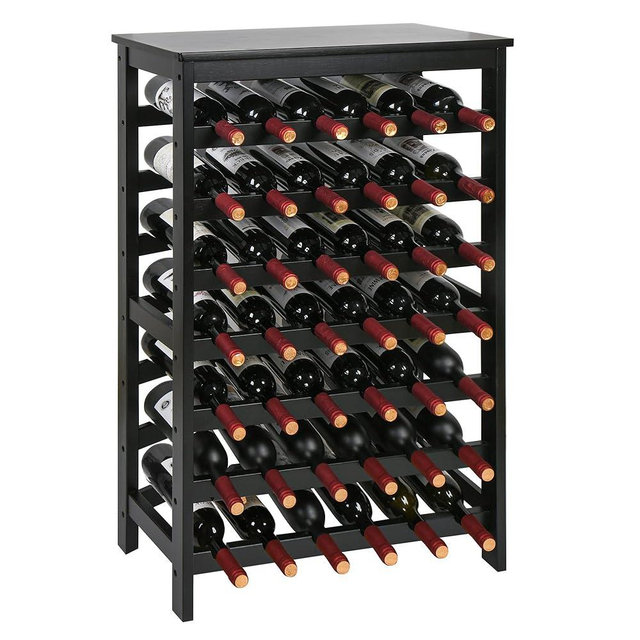VASMIA 42 Bottles Bamboo Wine Rack,7-Tier Wine Rack Freestanding Floor with Table Top, Wine Storage Shelf for Kitchen Dining Room Bar,Black