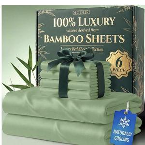 DECOLURE 100% Viscose Derived from Bamboo Sheets King Size - Luxury 6 Pc Naturally Cooling Sheets, Ultra Soft Bed Set - Deep 17" Pockets, Durable Double Stitching, Oeko Tex Standard (Sage Green)
