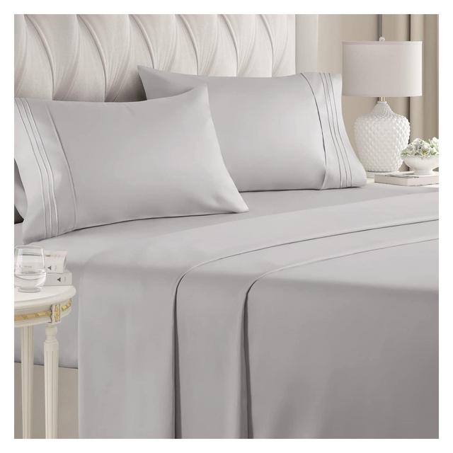 CGK Linens 4 Piece Microfiber Sheet Set in Light Grey, Size Queen