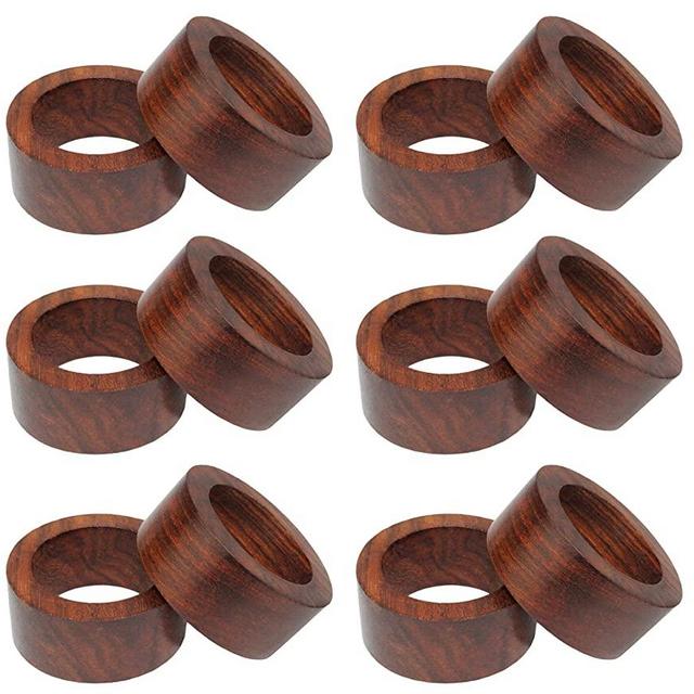 COTTON CRAFT Rewa Set of 12 Classic Wood Napkin Rings, Dark Natural