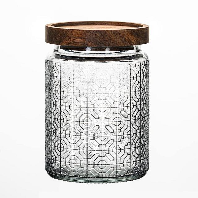 HolaJia Glass Jar with Lid – 24oz Glass Storage Containers – Premium Jars with Airtight Lids for Coffee, Rice, Sugar – Decorative Cookie Jars for Kitchen Counter, Pantry(Window grilles)