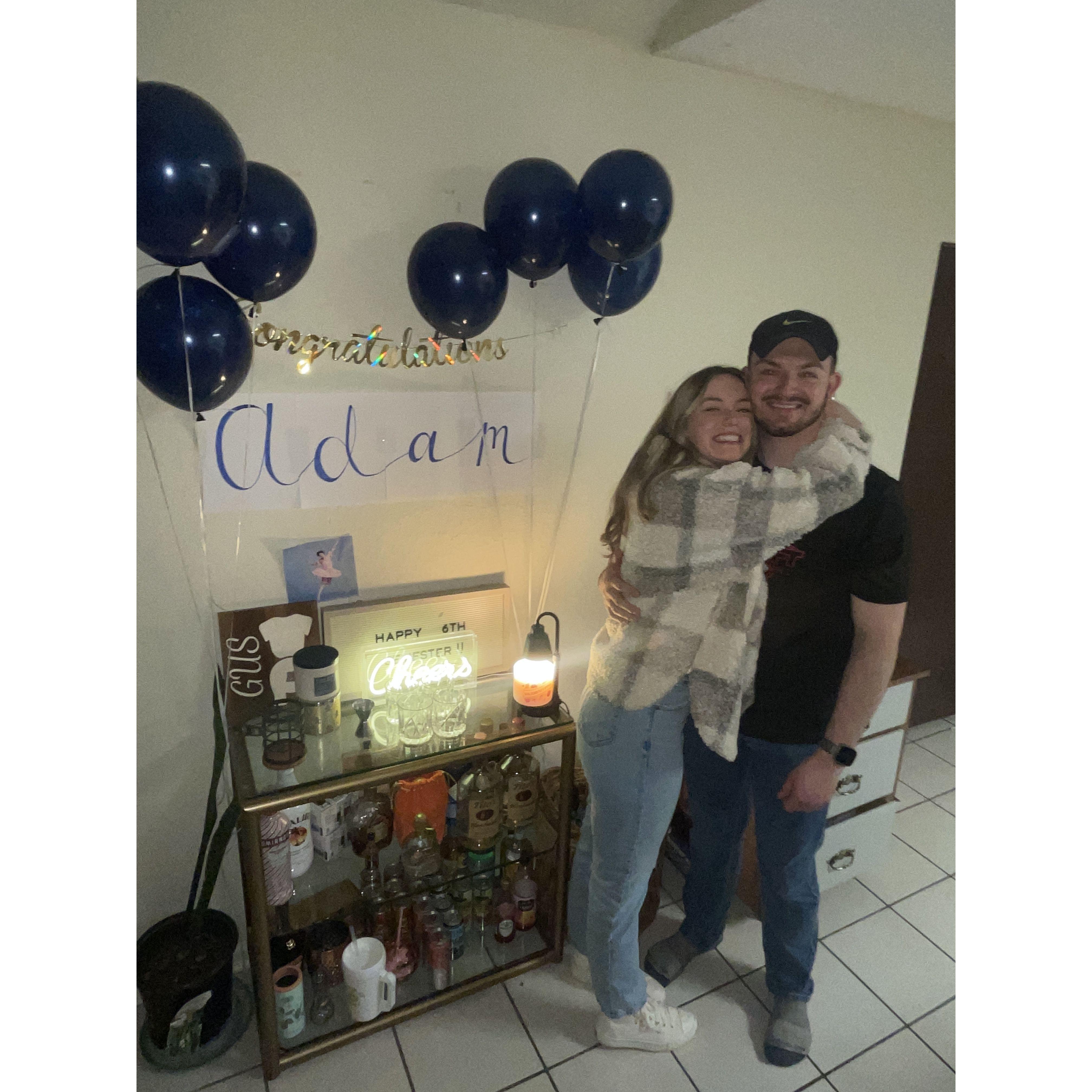 Celebrating Adam's first job