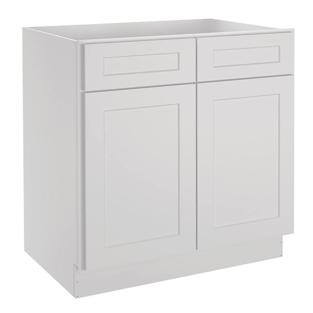 LOVMOR Kitchen Base Cabinets, Sideboard Storage Cabinet, Entryway Cabinet with 2-Drawers & Adjustable Shelf, 33" W X 24" D X 34-1/2"H (Light Gray)