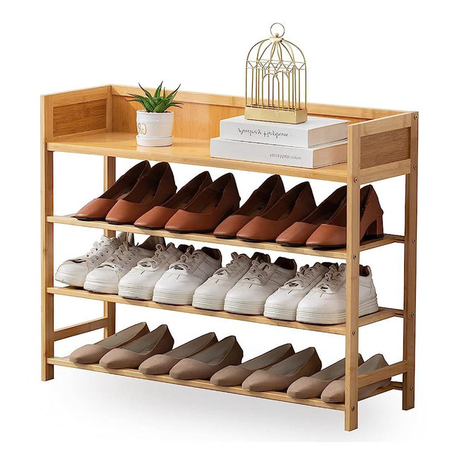 Suwoic Bamboo Shoe Rack Organizer, 4 Tier Shoe shelf Storage Organizer, For Entryway, Hallway, and Closet (Nature-31.5)