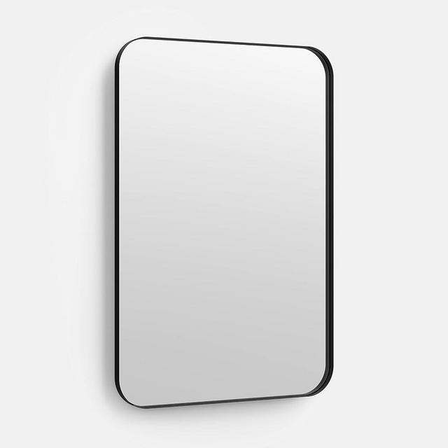 Better Bevel 24" x 36" Black Metal Framed Mirror | Rectangle Bathroom Wall Mirror | Rounded Corner