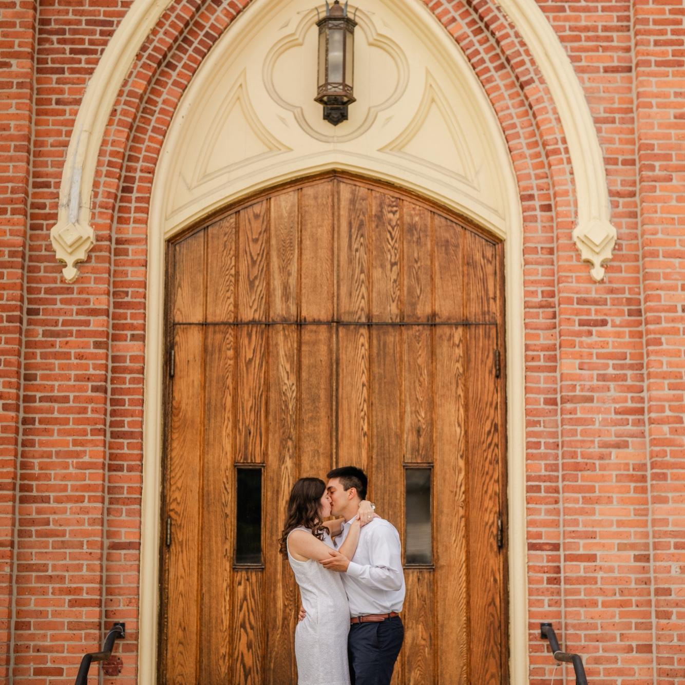 July 2025 - Engagement Photos!! This photo was taken outside Our Lady of Seven Dolors, the church we will be married in!!