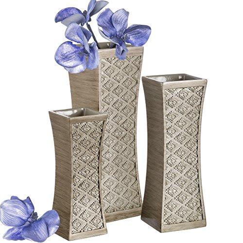 Dublin Flower Vase Set of 3 - Centerpieces for Dining Room Table, Decorative Vases Home Decor Accents for Living Room, Bedroom, Kitchen & More Packaged in Gift Box (Brushed Silver)