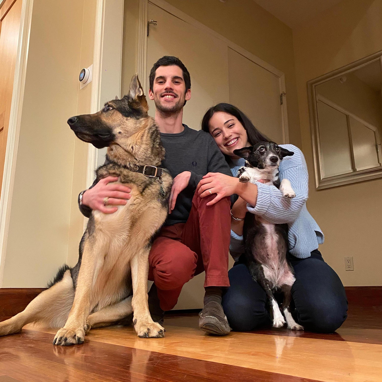 November 2020 - Drove down to West Lafayette to spend the holidays with the Gorups shortly after getting engaged. Trying (and failing) to take a family photo.