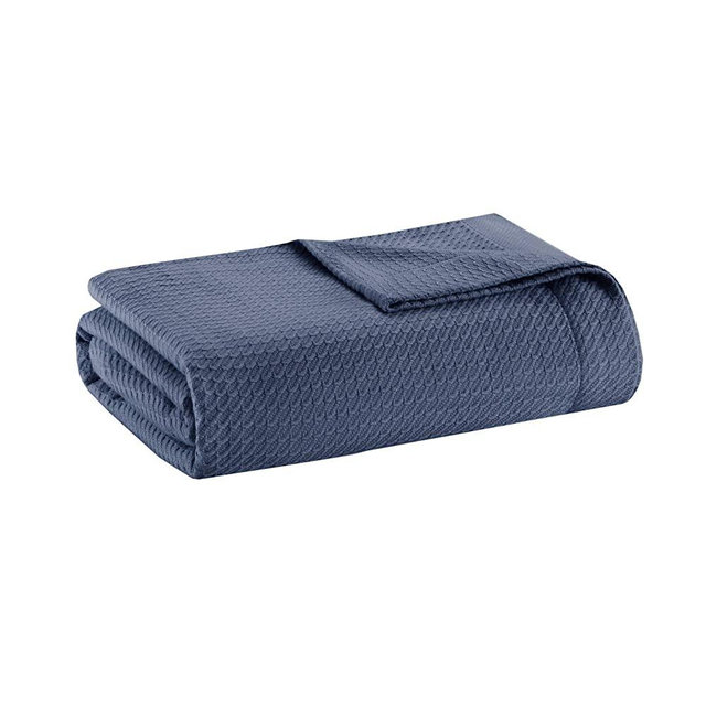 Madison Park 100% Egyptian Cotton Breathable Cozy Blanket, Premium Knit Luxury Season Lightweight Cover for Bed, Couch and Sofa, King (108 in x 90 in), Blue
