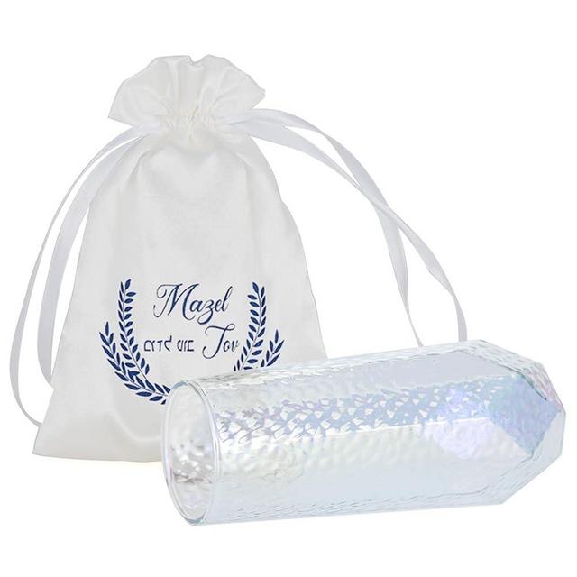 DOUDIZHU Chuppah Breaking Glass for Jewish Wedding, Jewish Wedding Glass for Couples, Wedding Ceremony Marriage Engagement Gift, Iridescent Glass Vessel for Groom with Drawstring Bag