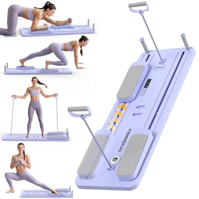 FEIERDUN 5 in 1 Folding Pilates Board, Pilates Reformer Set with 300 LBS Weight Capacity, Portable Home Pilates for Woman