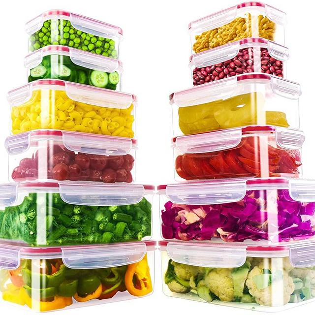 Utopia Kitchen 24 Piece Plastic Food Containers Set [ 12 Containers & 12 Lids ] with Airtight Lids-Freezer & Microwave Safe, BPA Free, Leak proof Lunch Containers