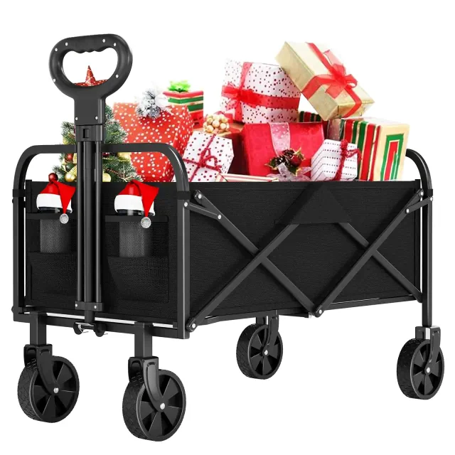 Heavy Duty Collapsible Wagon Cart with All-Terrain Wheels, 380LBS Capacity, Foldable Utility Cart, 4 Colors