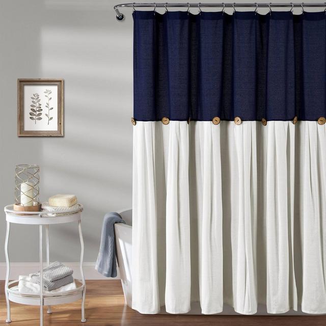 Linen Button Shower Curtain Navy - Lush Décor