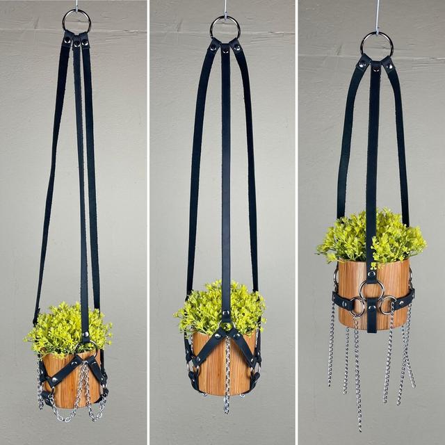 Handmade Leather and Chain Plant Pot Holder Hanger