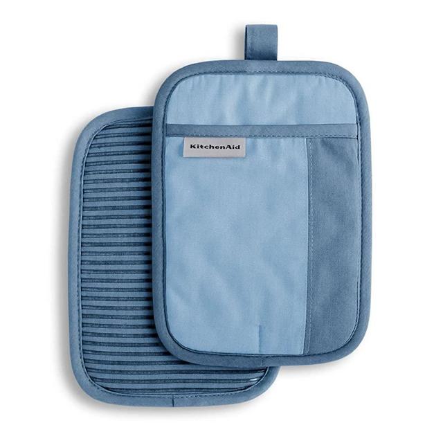 KitchenAid Beacon Two-Tone Pot Holder 2-Pack Set, 7"x10", Blue Velvet/Blue Heaven