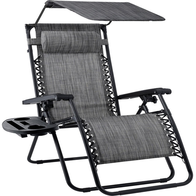 Best Choice Products 30" Extra Wide Folding Zero Gravity Patio Lounge Chair w/Adjustable Canopy Shade - Gray