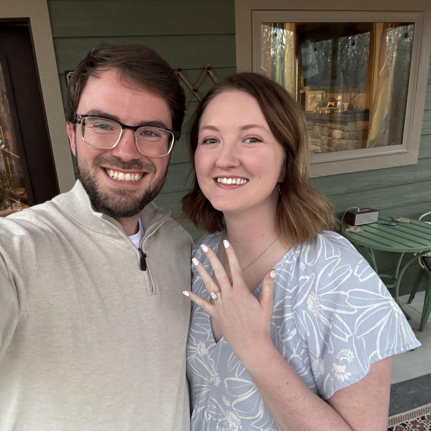 Officially official! Kyle proposed to Morgan in a 70s themed cabin in southern Missouri