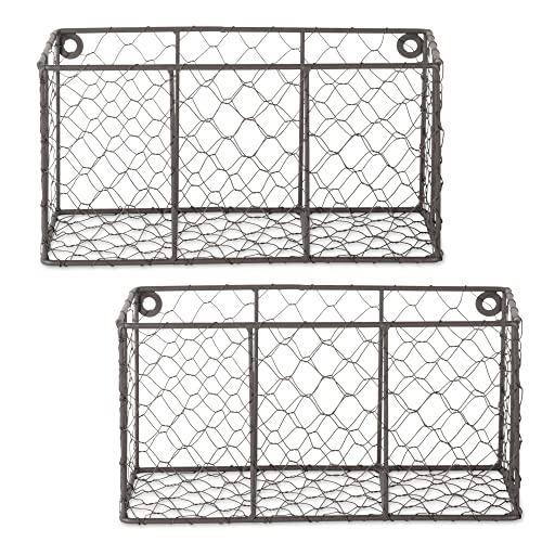 DII Farmhouse Vintage Chicken Wire Wall Basket, Set of 2 Small, Rustic Bronze