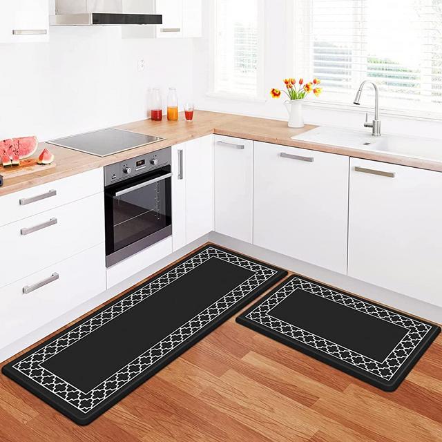 LuxStep Kitchen Mat Set of 2 Anti Fatigue Mat, PVC Non Slip Kitchen Rugs and Mats Waterproof Memory Foam Kitchen Rug, Standing Desk Mat Floor Mats for House,Sink,Office,Kitchen (Black)