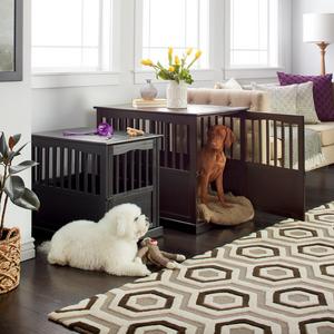 Espresso Wooden End Table and Pet Crate