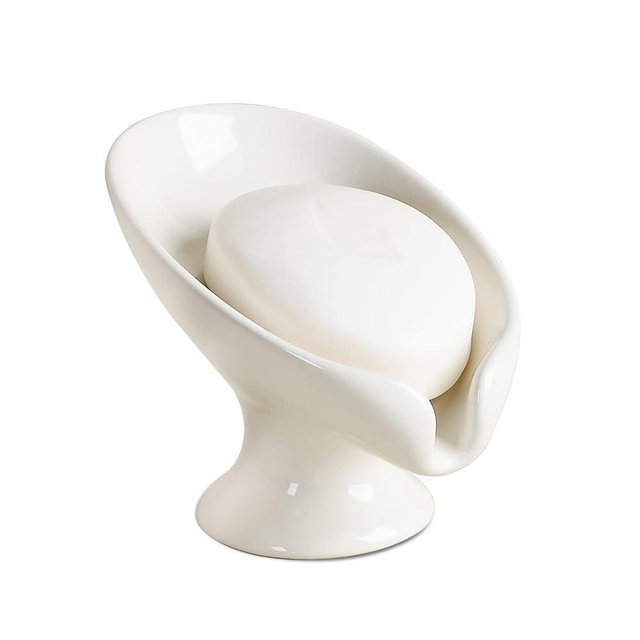 Soap Dish, Self Draining Bar Soap Holder for Bathroom Sink, Leaf-Shaped Drainage Ceramic Cream White Porcelain Decorative Soap Dish, ANTIS'S HOME