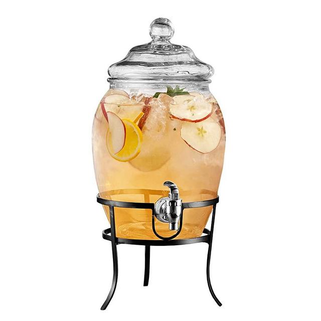 Style Setter Fortuna Beverage Dispenser Cold Drink Dispenser w/ 2-Gallon Capacity Glass Jug, Metal Rack & Leak-Proof Acrylic Spigot Great for Parties, Weddings & More, Large (210322-RB)
