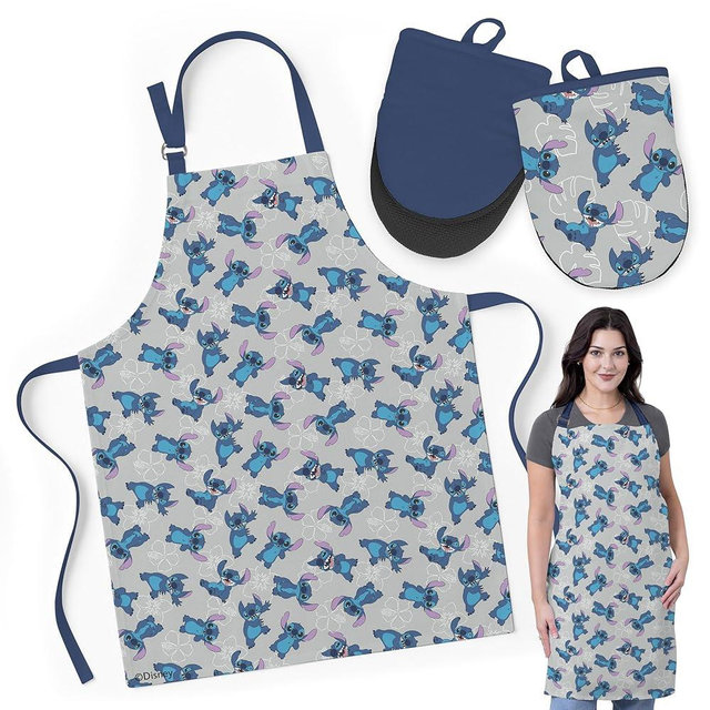 Disney Apron & Oven Mitts Set – 3 Piece Bundle with 1 Cotton Kitchen Apron for Cooking & 2 Heat Resistant Pot Holders