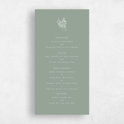 Sage, Green Wedding Menu - Peonia