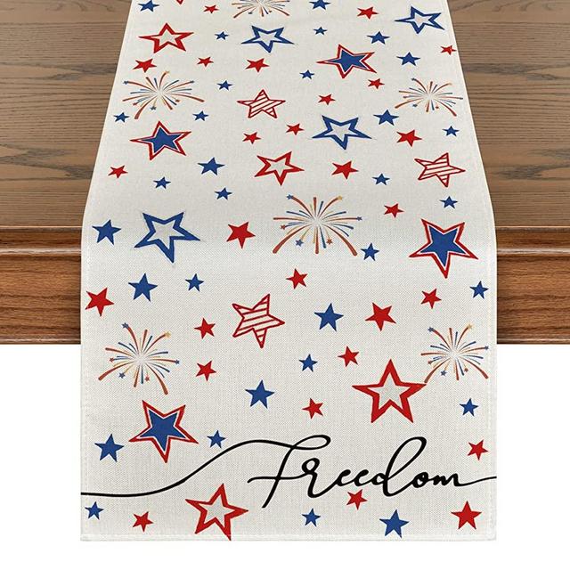Artoid Mode Patriotic Freedom Stars Table Runner, 4th of July Memorial Day Holiday Kitchen Dining Table Decor for Indoor Outdoor Home Party Decoration 13 x 72 Inch