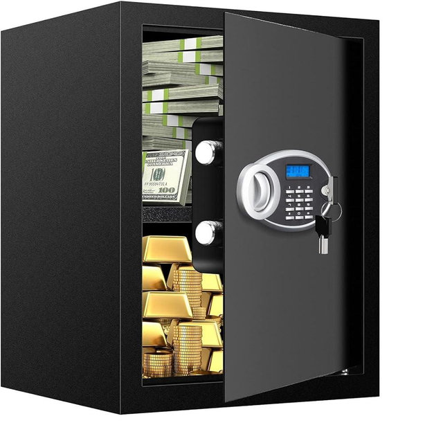 1.53 Cubic Home Safe Fireproof Waterproof, Digital Home Security Safe Box with Programmable Keypad and Spare Keys, Document Safe for Money Firearms Medicine Valuables