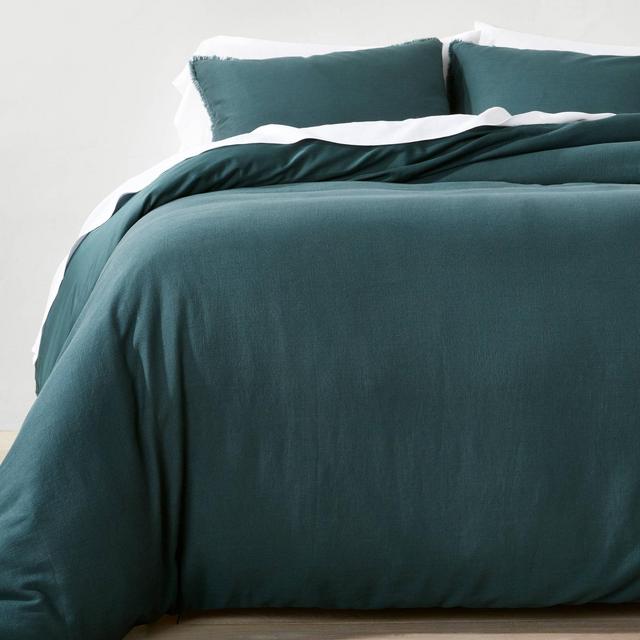 King Heavyweight Linen Blend Duvet Cover & Sham Set Dark Teal Blue - Casaluna™