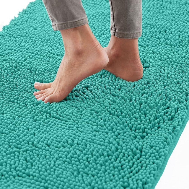 Gorilla Grip Bath Rug Mat, Thick Soft Absorbent Chenille, Quick Dry Microfiber Mats, Rubber Backing Machine Washable Shower Floor Rugs, Bathmat Runner, Bathroom Home Decor Accessories 24x17, Turquoise