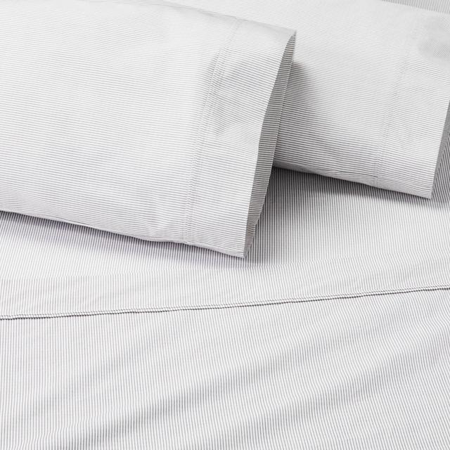 4pc Queen Cotton Percale Microstripe Sheet Set Railroad Gray/Sour Cream - Hearth & Hand™ with Magnolia