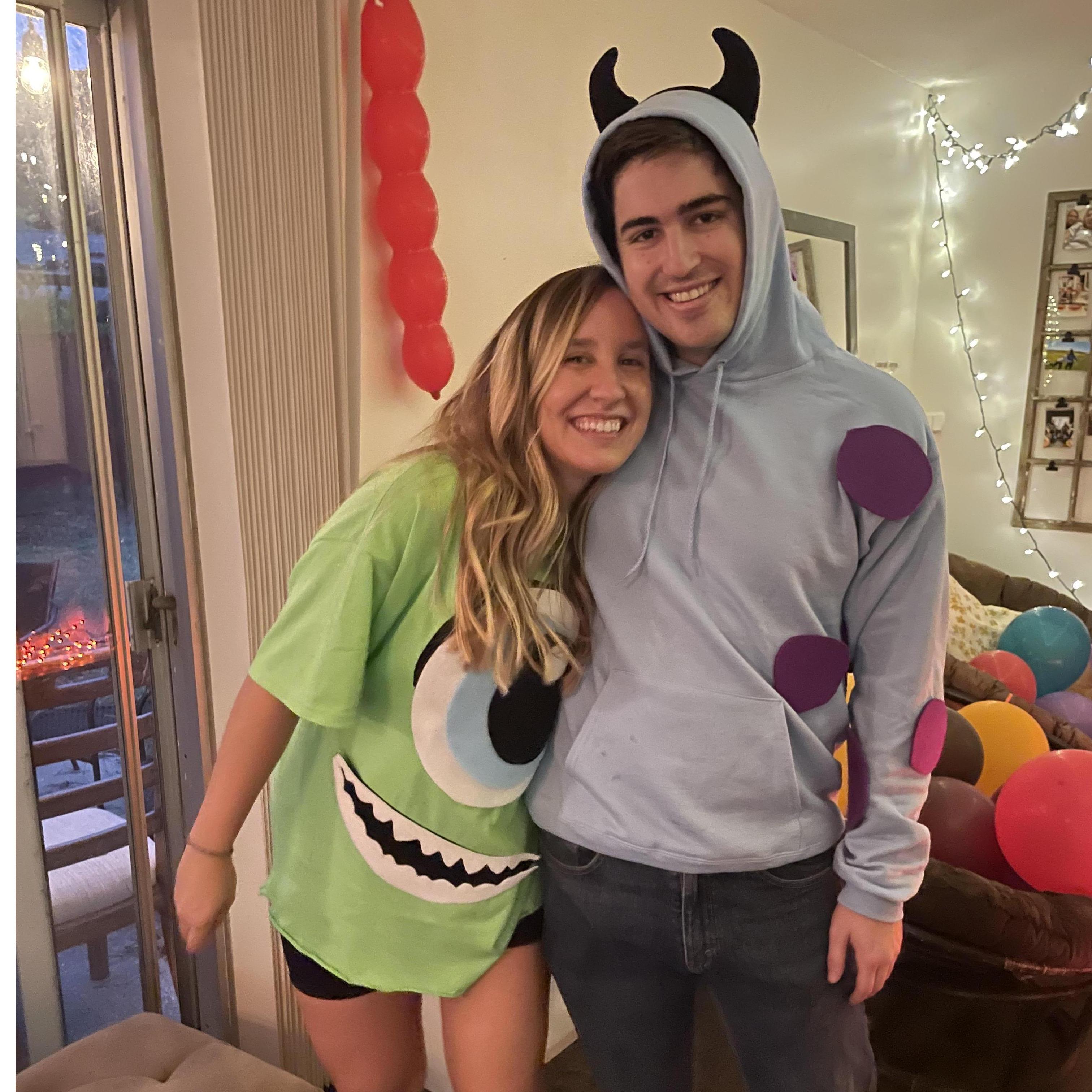 Dressing up as Sully and Mike Wazowski
(Lane was super proud of his DIY skills)
Halloween, 2021