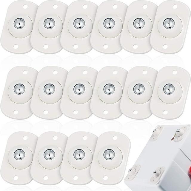 Self Adhesive Caster Wheels Mini Swivel Wheels Stainless Steel Paste Universal Wheel 360 Degree Rotation Sticky Pulley for Bins Bottom Storage Box Furniture Trash Can (16 Pieces,White)