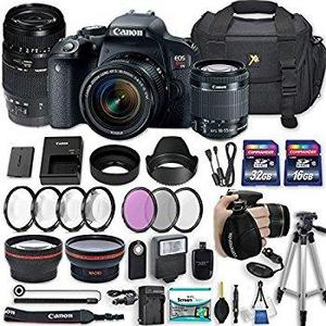 Canon EOS Rebel T7i DSLR Camera Bundle with Canon EF-S 18-55mm f/4-5.6 IS STM Lens + Canon EF-S 55-250mm f/4-5.6 IS STM Lens + 2pc SanDisk 32GB Memory Cards + Accessory Kit
