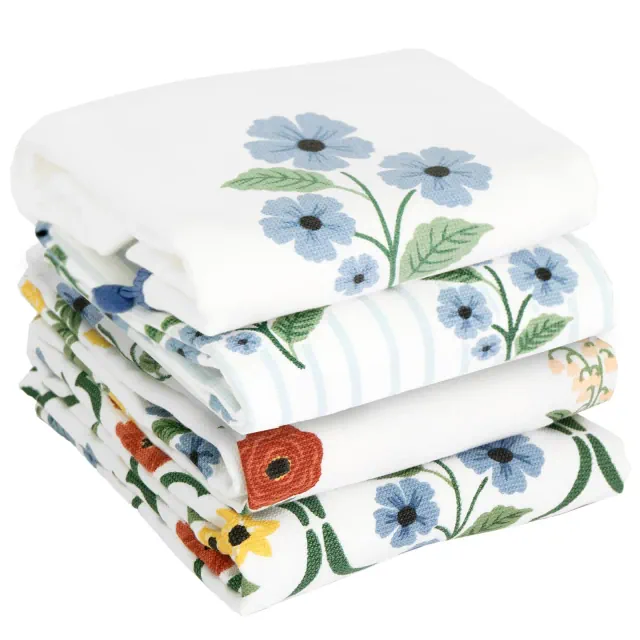 John Ritzenthaler Co. 100% Cotton Kitchen Towels, Blue Trellis Floral – Absorbent Dish Towels for Drying & Cleaning – Soft & Durable