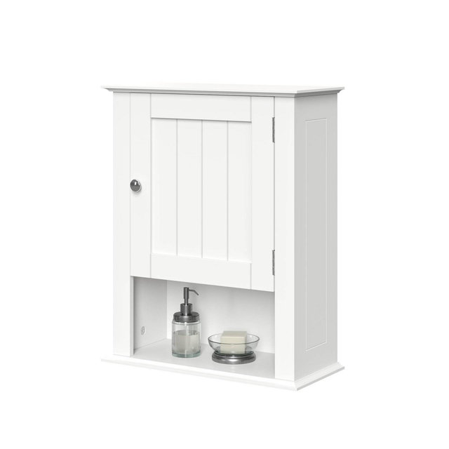 Beadboard Wall Cabinet with Open Shelf White