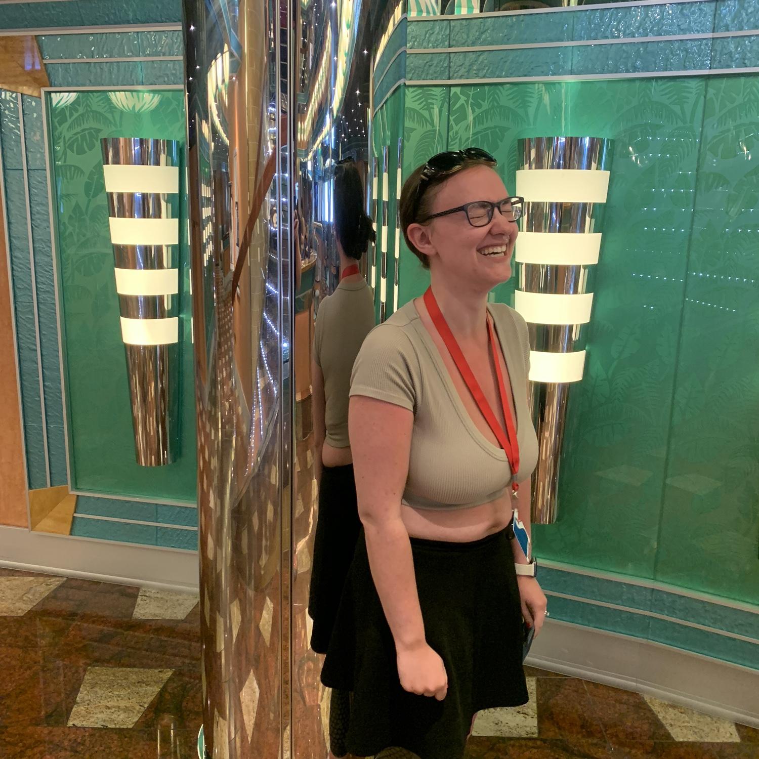 Laughing due to the size of the column Josephine nearly walked into because she is apparently blind, lol