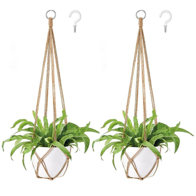 Dahey Macrame Plant Hanger Indoor Hanging Planter Basket Handmade Woven Cotton Rope Flower Pot Decorative Crochet Plant Holder Stand for Boho Home Decor No Tassels,35 Inch,Set of 2, Brown