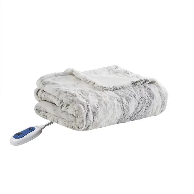 Beautyrest® Zuri Oversized Faux Fur Heated Throw in Natural Marble