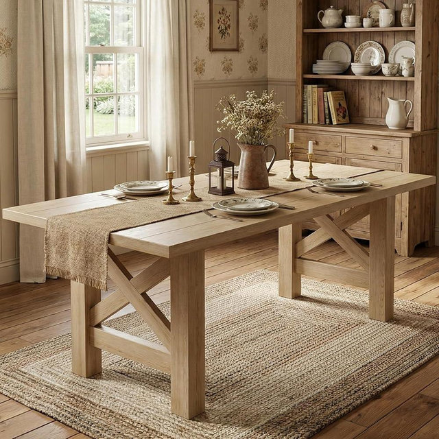 GarveeHome Dining Table for 6-8, 71" Long Large Wooden Farmhouse Kitchen Table with Thick Sturdy Frame, Rectangular Dining Room Dinner Table with Stable Triangular Legs for Kitchen,Office, Natural