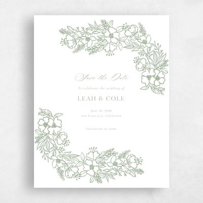 Sage, Green Wedding Save the Date - Mira Portrait Letterpress