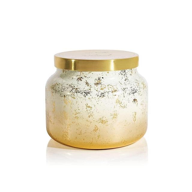 Capri Blue Glimmer Jumbo Signature Jar - Volcano Scented Candle with Ombre Glass Candle Holder - Luxury Aromatherapy Candle - 48 Oz - White and Gold