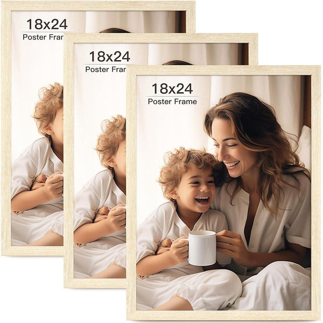 FinalFind 18x24 Picture Frame Set of 3, Natural Wood Grain 18 x 24 Frames Diaplay on Horizontal and Vertical Wall Mounting (3 pack,Natural)